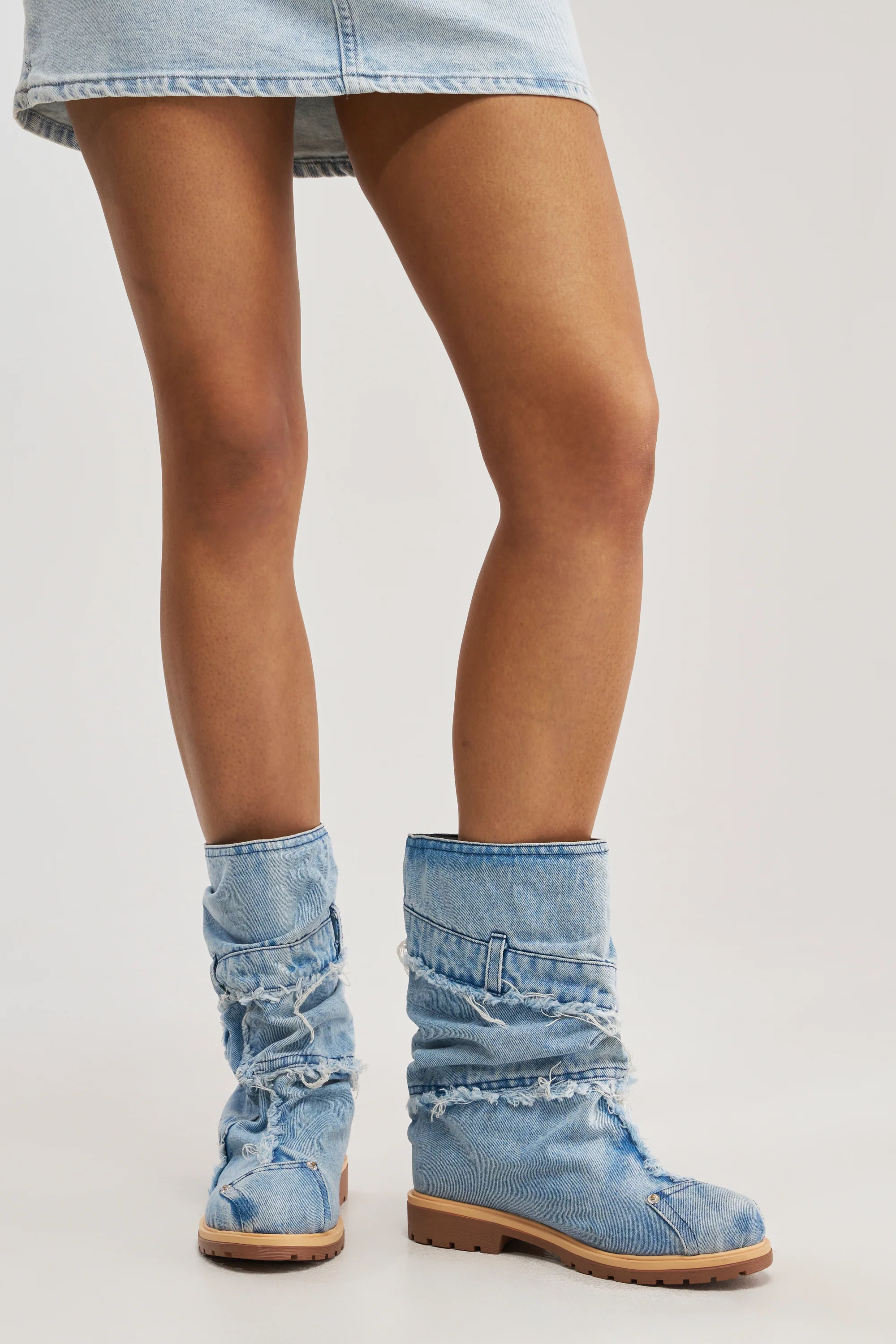 AKIRA GOLD PAPILLION DENIM FLAT BOOTIE - Akira Wear
