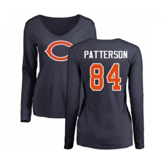 Football Women's Chicago Bears #84 Cordarrelle Patterson Navy Blue Name & Number Logo Long Sleeve T-Shirt - Jersey