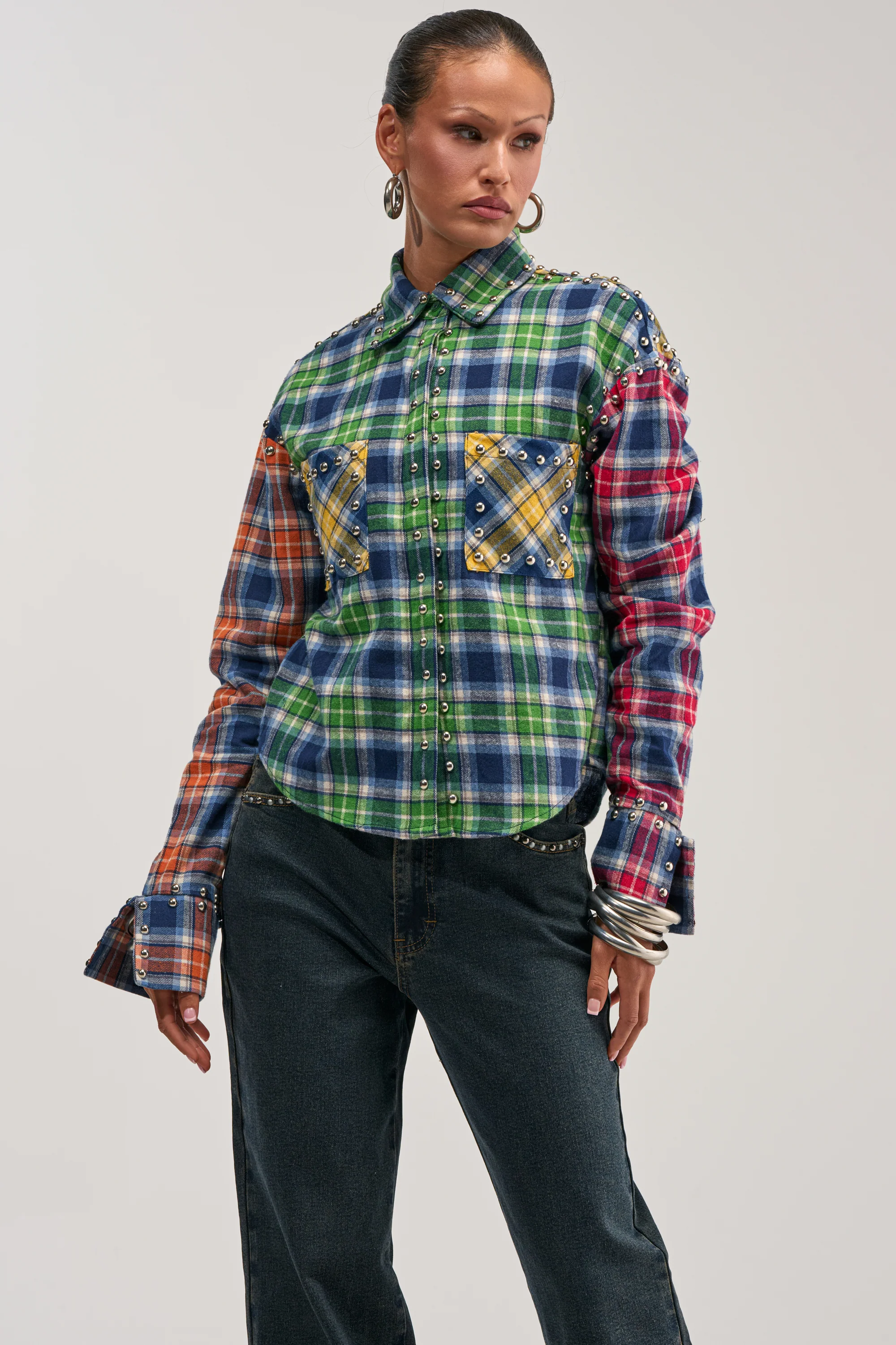 JUST FOR FUN PLAID EMBELLISHED BUTTON DOWN - Akira Wear