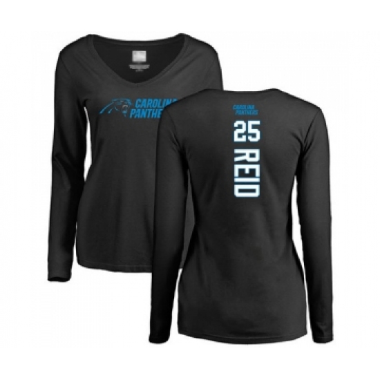 Football Women's Carolina Panthers #25 Eric Reid Black Backer Slim Fit Long Sleeve T-Shirt - Jersey