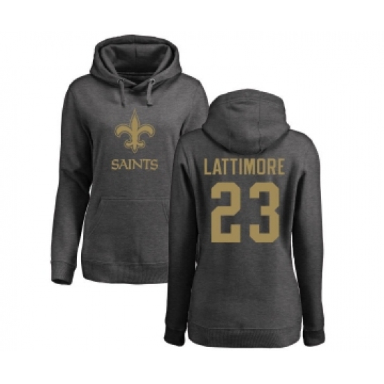 Football Women's New Orleans Saints #23 Marshon Lattimore Ash One Color Pullover Hoodie - Jersey