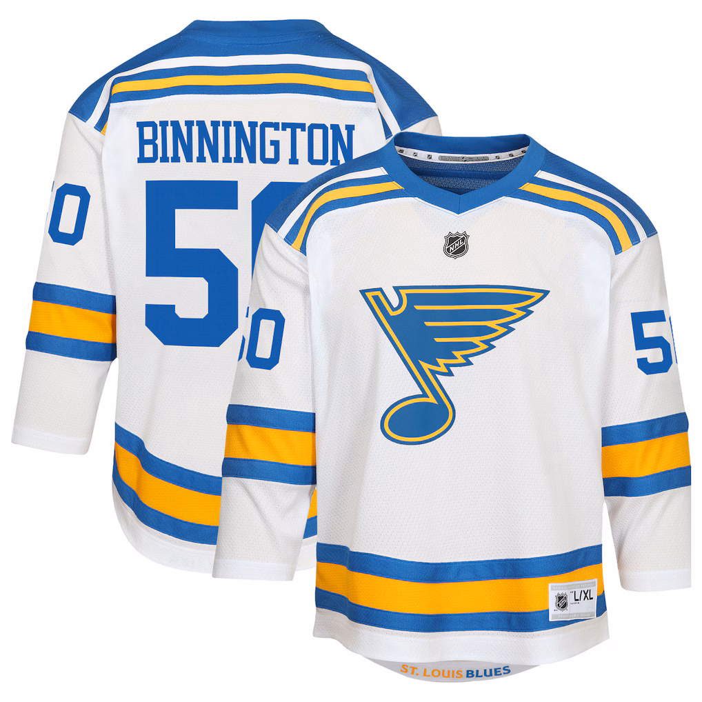 Youth St. Louis Blues Jordan Binnington White Away Replica Player Jersey - Jersey