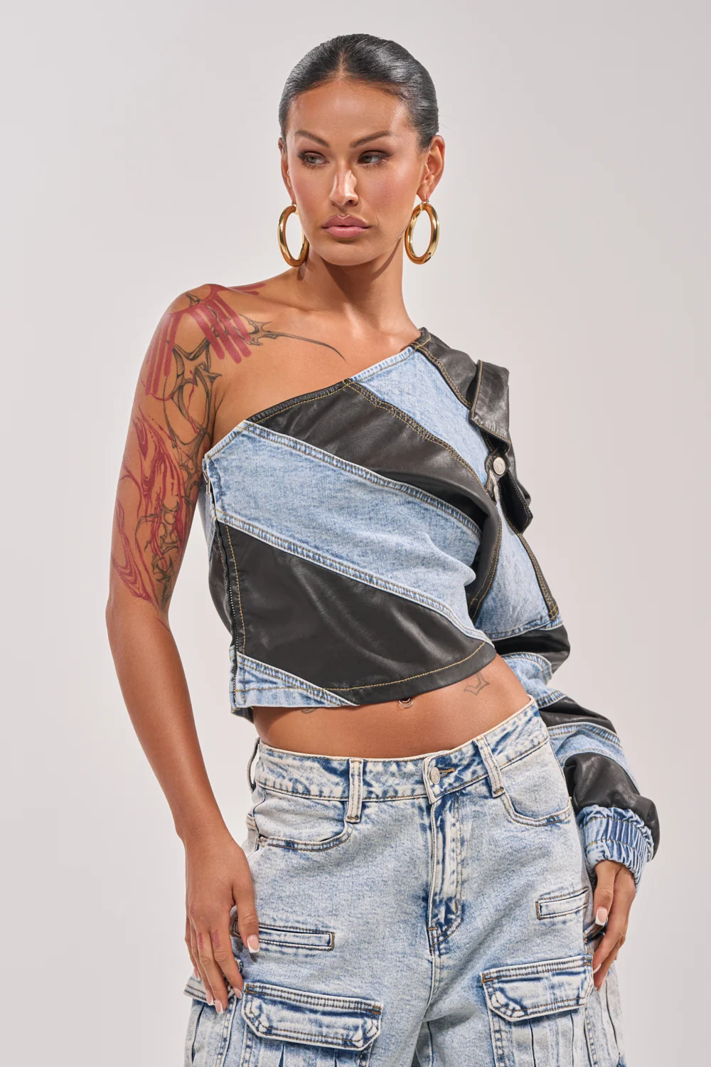 DISILLUSIONED DENIM PU TOP - Akira Wear