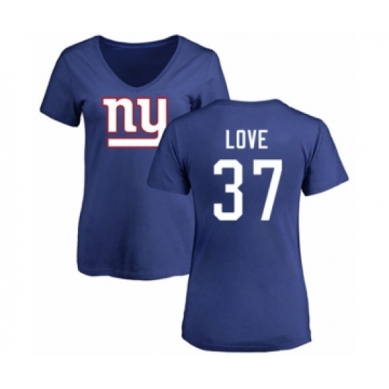 Football Women's New York Giants #37 Julian Love Royal Blue Name & Number Logo T-Shirt - Jersey