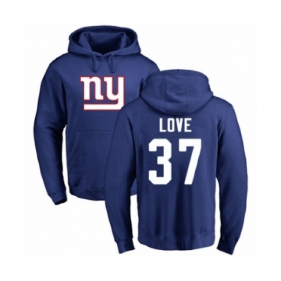 Football New York Giants #37 Julian Love Royal Blue Name & Number Logo Pullover Hoodie - Jersey