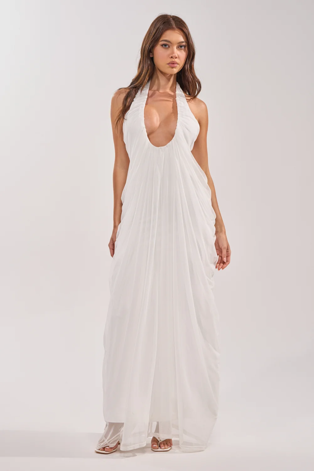 RAMONA PLEATED MAXI DRESS IN WHITE - Akira Wear