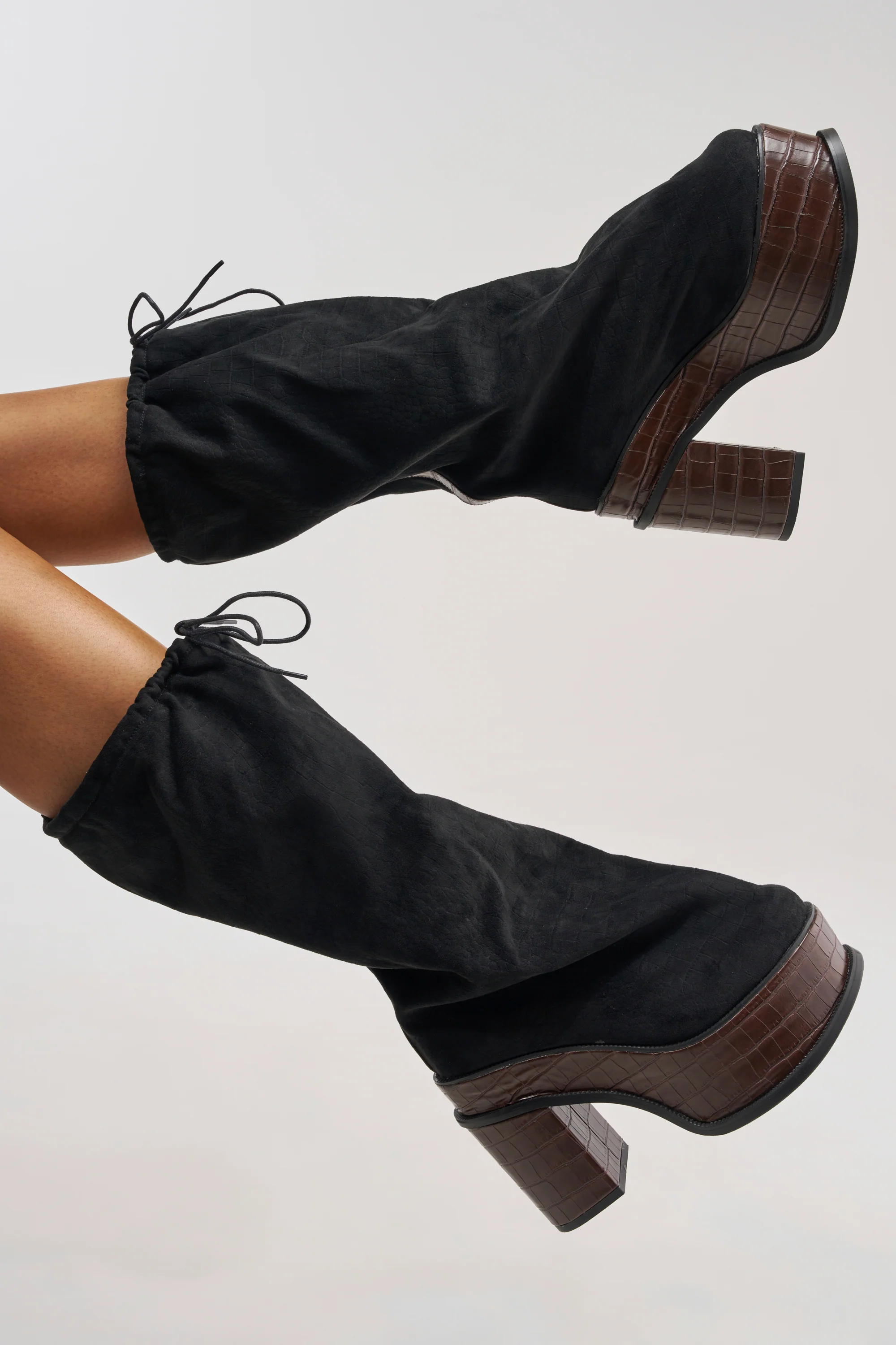 AZALEA WANG LESLIE BLACK CROC PLATFORM SLOUCHY BOOT - Akira Wear