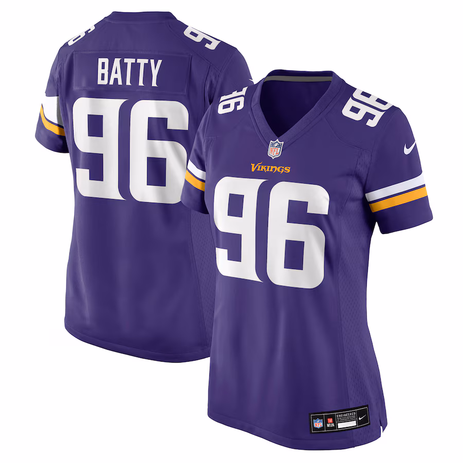 Women's Minnesota Vikings Tyler Batty Nike Purple Team Game Jersey - Jersey