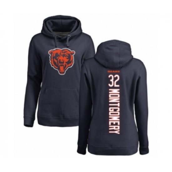 Football Women's Chicago Bears #32 David Montgomery Navy Blue Backer Pullover Hoodie - Jersey