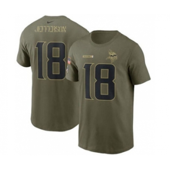 Men's Minnesota Vikings #18 Justin Jefferson 2021 Olive Salute To Service Football T-Shirt - Jersey