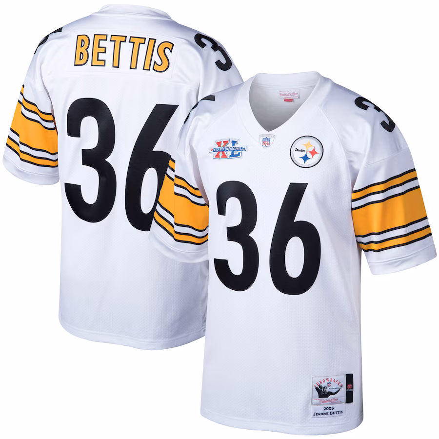 Men's Pittsburgh Steelers 2005 Jerome Bettis Mitchell & Ness White Authentic Throwback Retired Player Jersey - Jersey