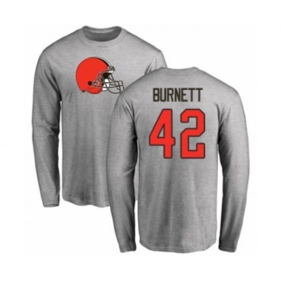 Football Cleveland Browns #42 Morgan Burnett Ash Name & Number Logo Long Sleeve T-Shirt - Jersey