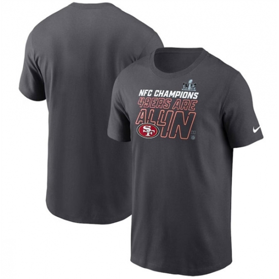 Men's San Francisco 49ers Anthracite 2023 NFC Champions Locker Room Trophy Collection T-Shirt - Jersey