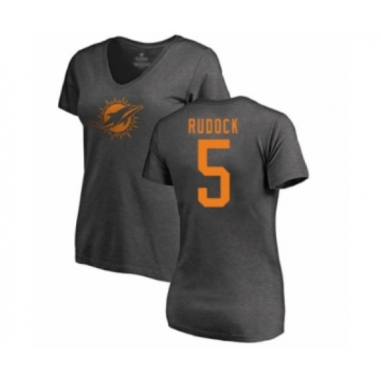 Football Women's Miami Dolphins #5 Jake Rudock Ash One Color T-Shirt - Jersey