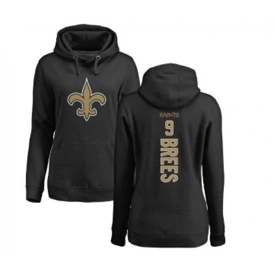Football Women's New Orleans Saints #9 Drew Brees Black Backer Pullover Hoodie - Jersey