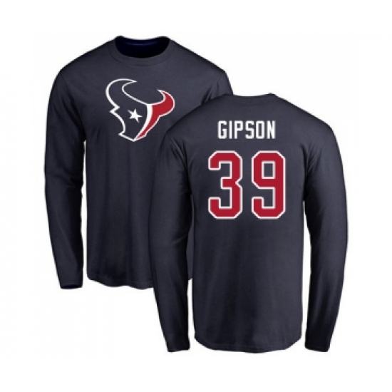 Football Houston Texans #39 Tashaun Gipson Navy Blue Name & Number Logo Long Sleeve T-Shirt - Jersey