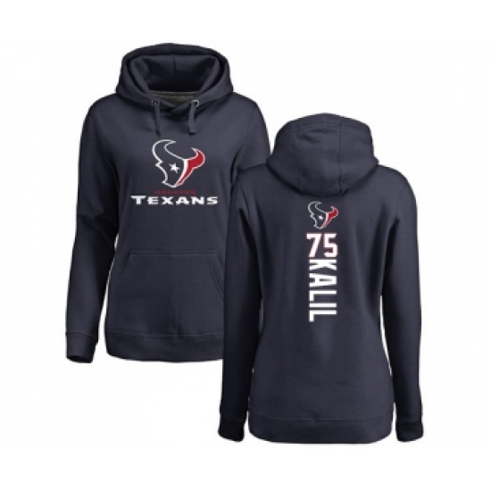 Football Women's Houston Texans #75 Matt Kalil Navy Blue Backer Pullover Hoodie - Jersey