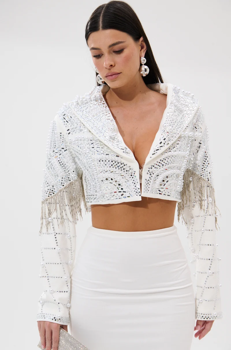 DIRTY MARTINI EMBELLISHED BLAZER IN WHITE - Akira Wear