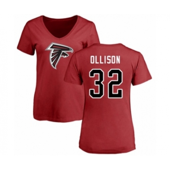 Football Women's Atlanta Falcons #32 Qadree Ollison Red Name & Number Logo T-Shirt - Jersey