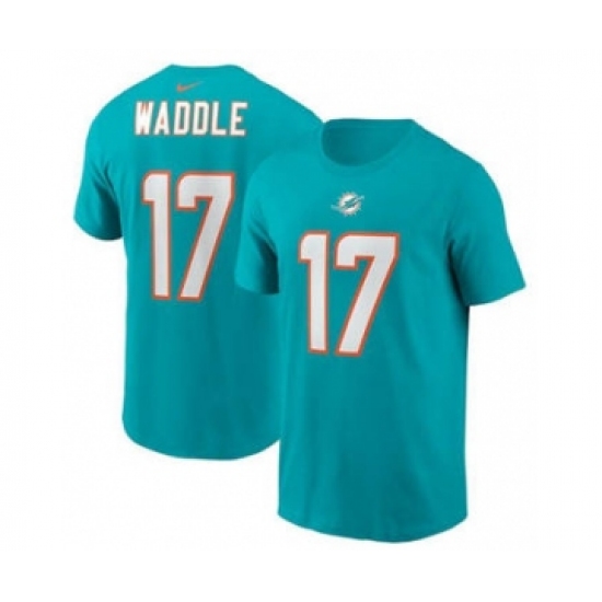 Men's Miami Dolphins #17 Jaylen Waddle 2021 Aqua Football Draft First Round Pick Player Name & Number Football T-Shirt - Jersey