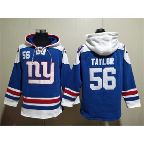 Men's New York Giants #56 Lawrence Taylor Blue Lace-Up Pullover Hoodie - Jersey