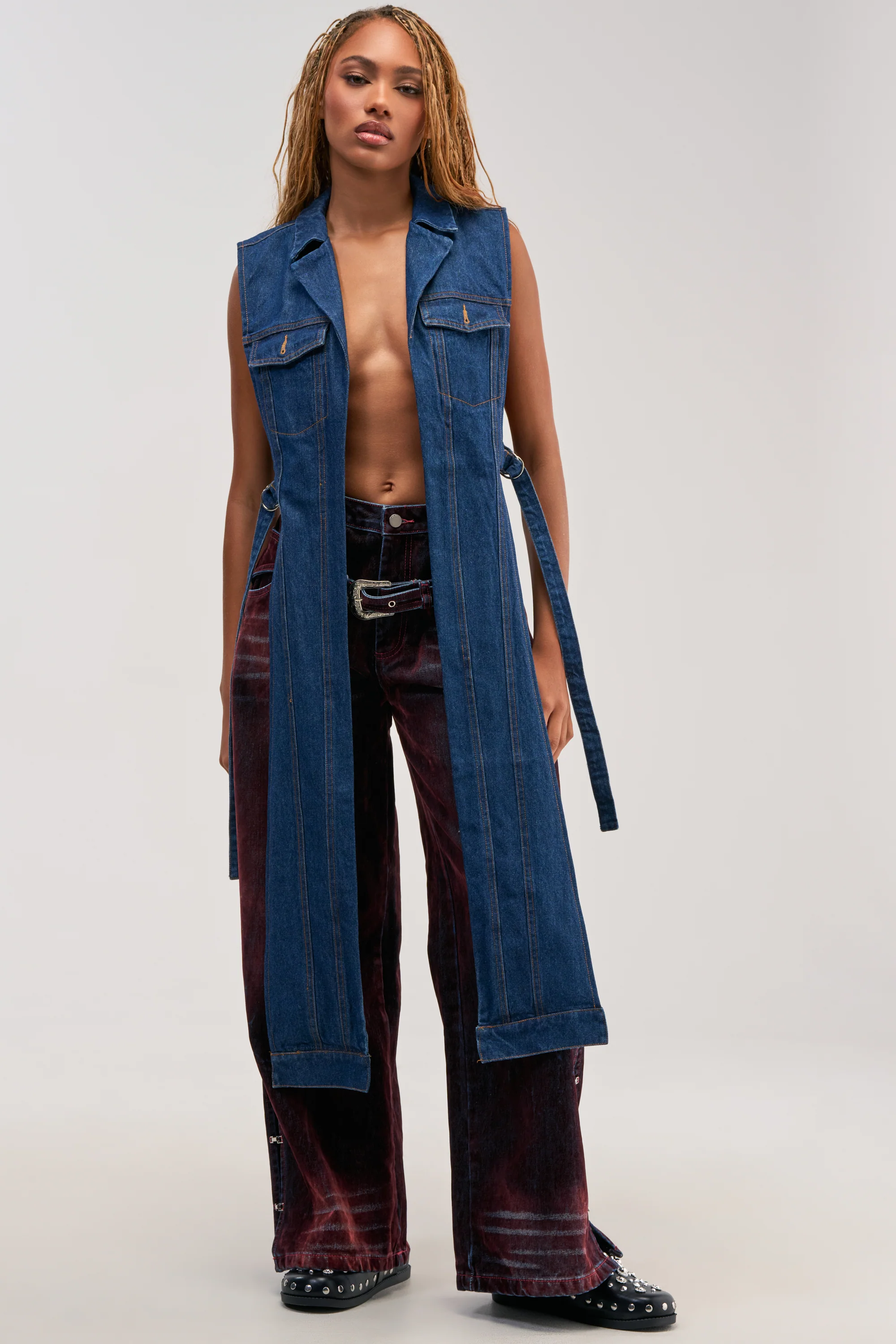 DOWN TO IT SPLIT VEST IN DARK DENIM - Akira Wear