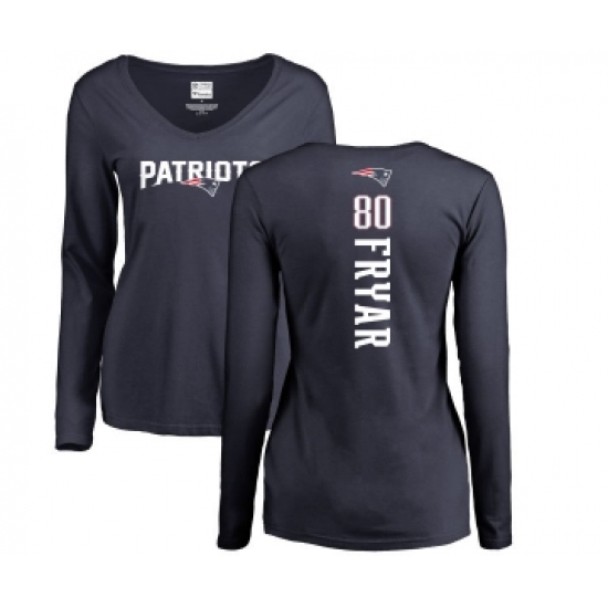Football Women's New England Patriots #80 Irving Fryar Navy Blue Backer Slim Fit Long Sleeve T-Shirt - Jersey