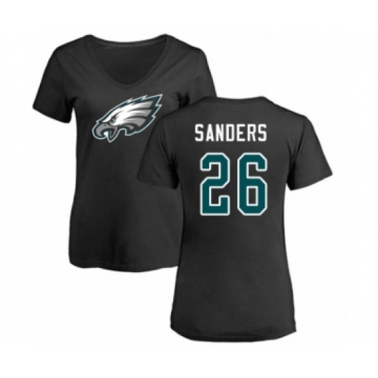 Women's Philadelphia Eagles #26 Miles Sanders Black Name & Number Logo Slim Fit T-Shirt - Jersey