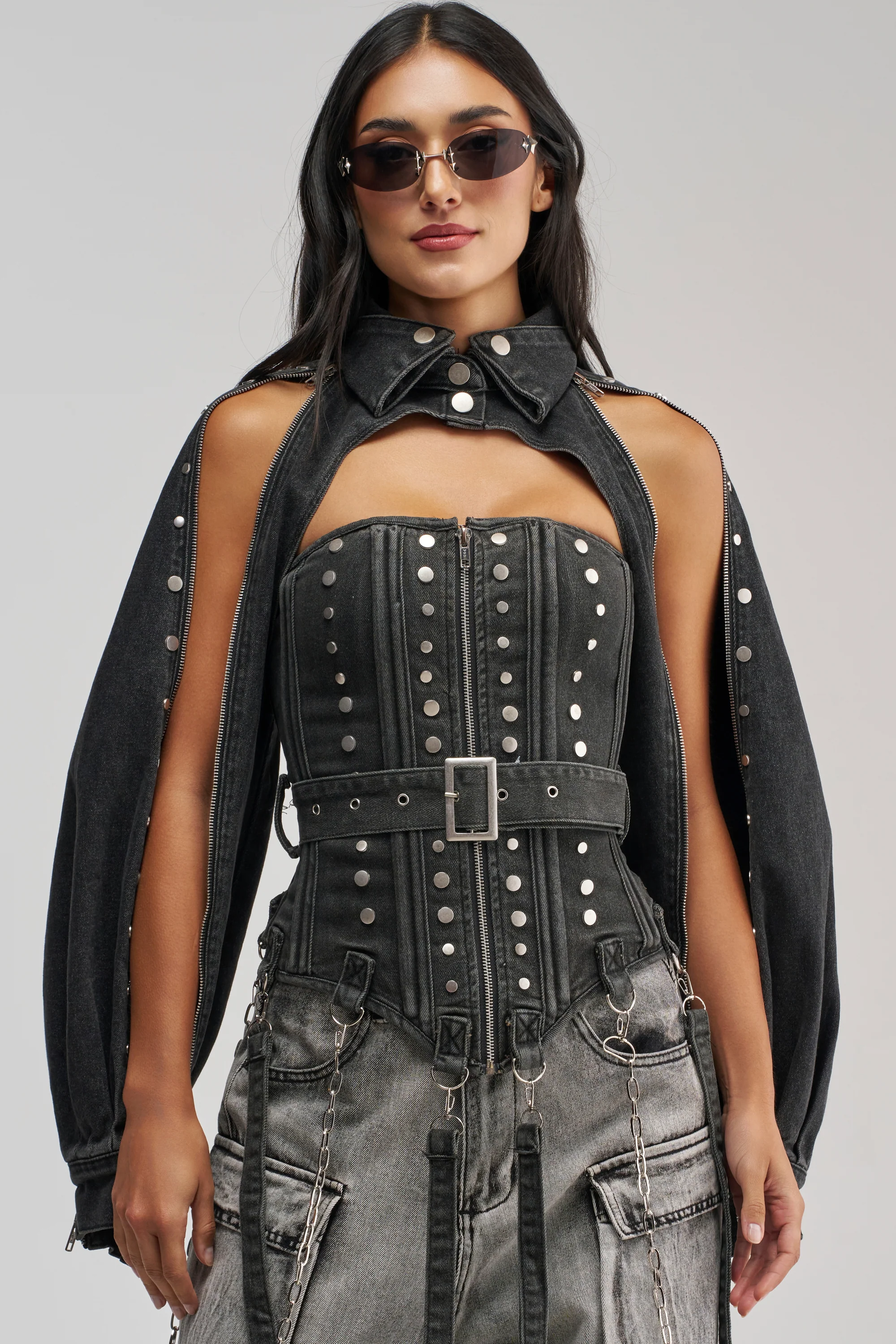 PERK UP STUDDED BOLERO IN DENIM - Akira Wear