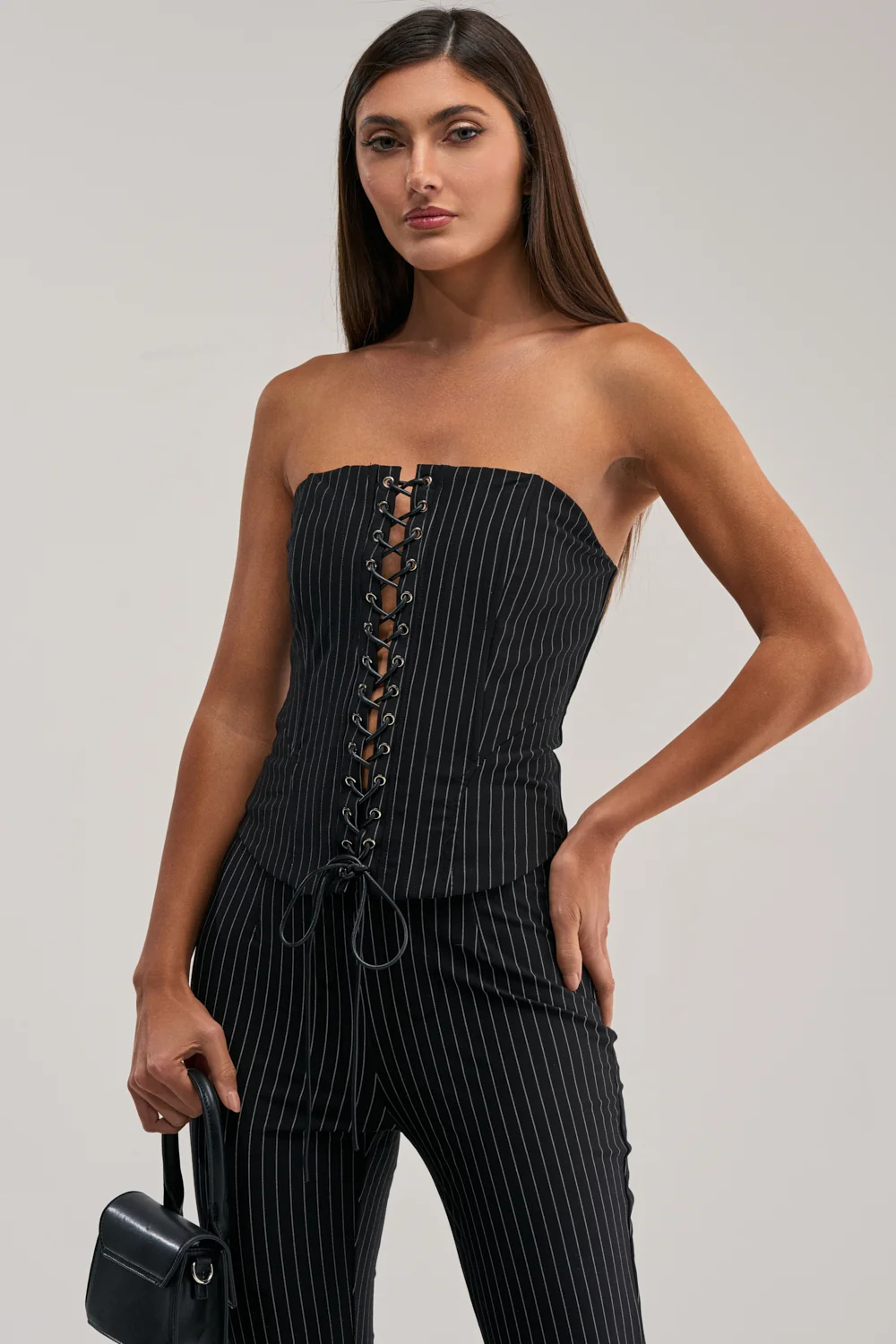 LIVI STRETCHY PINSTRIPE CORSET - Akira Wear