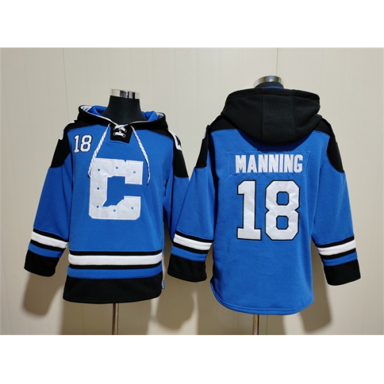 Men's Indianapolis Colts #18 Peyton Manning Blue Ageless Must-Have Lace-Up Pullover Hoodie - Jersey