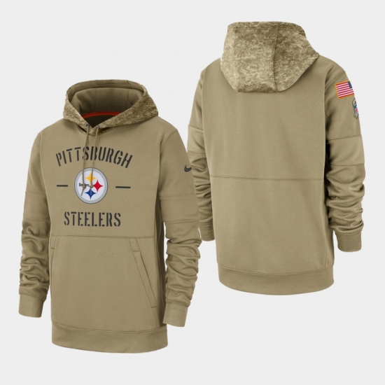 Men's Pittsburgh Steelers Tan 2019 Salute to Service Sideline Therma Pullover Hoodie - Jersey