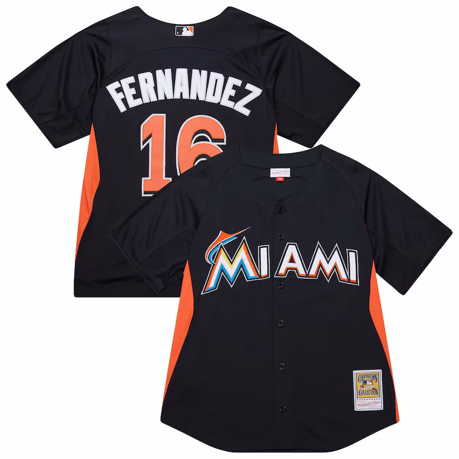 Men's Miami Marlins Jose Fernandez Mitchell & Ness Black Authentic Batting Practice Jersey - Jersey