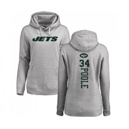 Football Women's New York Jets #34 Brian Poole Ash Backer Pullover Hoodie - Jersey