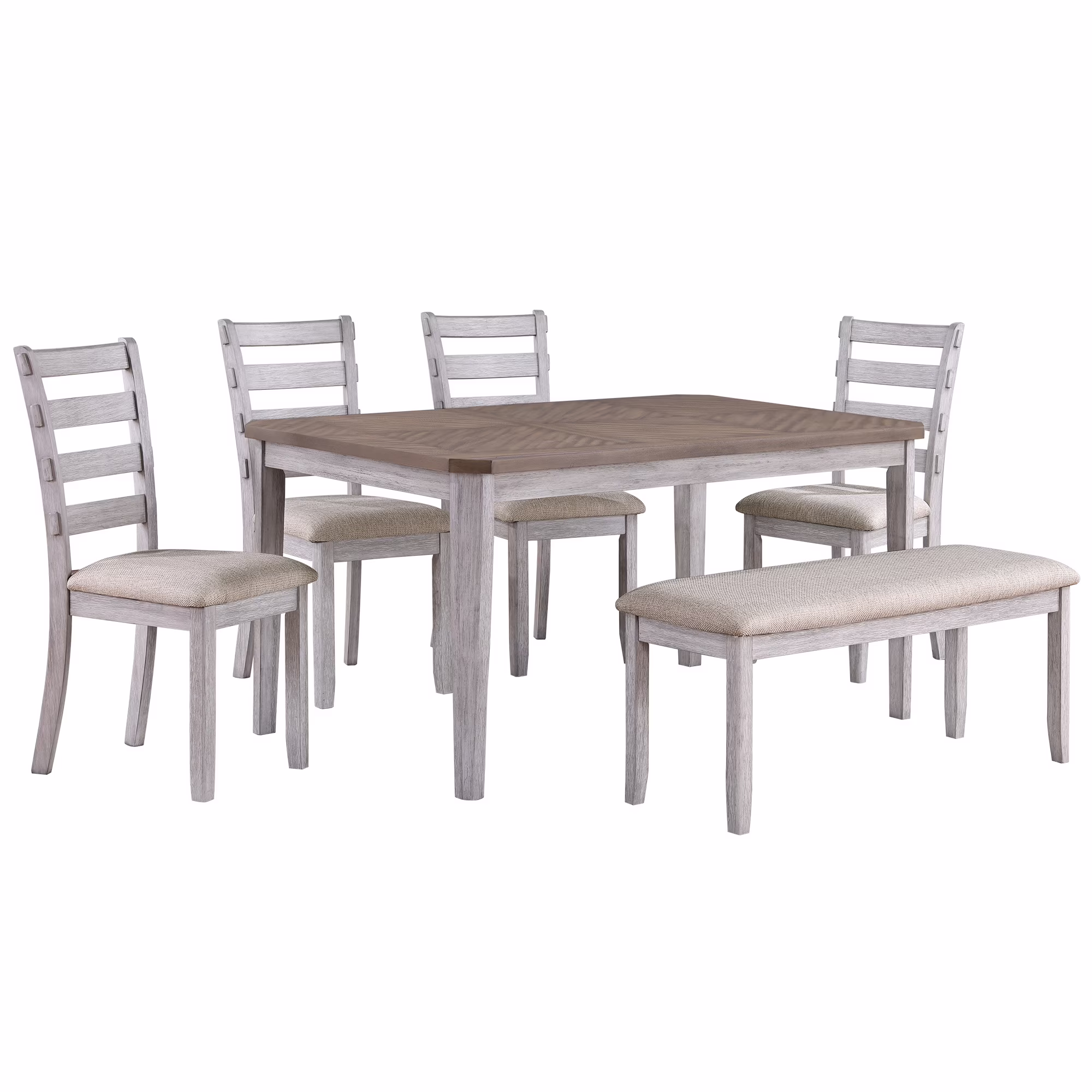 Duhome Dining Set 6-Piece Dining Room Set, 1 Wood Dining Table with 4 Upholstered Dining Chairs and 1 Bench for Dining Room Kitchen,Brown/Grey