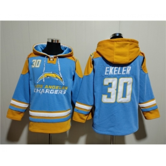 Men's Los Angeles Chargers #30 Austin Ekeler Blue Ageless Must-Have Lace-Up Pullover Hoodie - Jersey