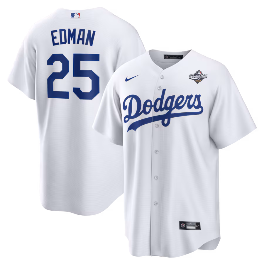 Men's Los Angeles Dodgers Tommy Edman Nike White 2025 World Series Home Replica Player Jersey - Jersey