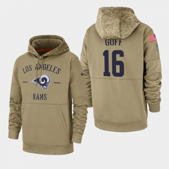 Men's Los Angeles Rams #16 Jared Goff 2019 Salute to Service Sideline Therma Pullover Hoodie - Tan - Jersey