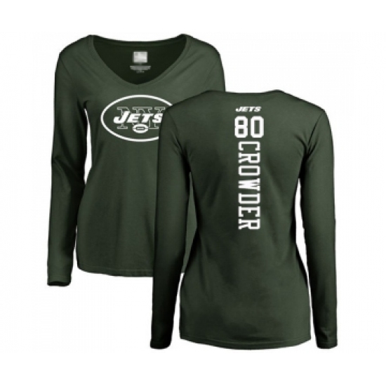 Football Women's New York Jets #80 Jamison Crowder Green Backer Long Sleeve T-Shirt - Jersey