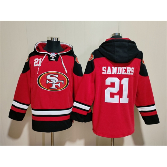 Men's San Francisco 49ers #21 Deion Sanders Red Black Ageless Must-Have Lace-Up Pullover Hoodie - Jersey