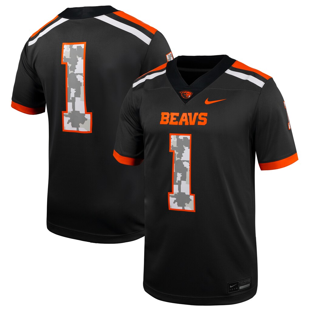 Men's Nike #1 Anthracite Oregon State Beavers Military Appreciation Untouchable Replica Football Jersey - Jersey