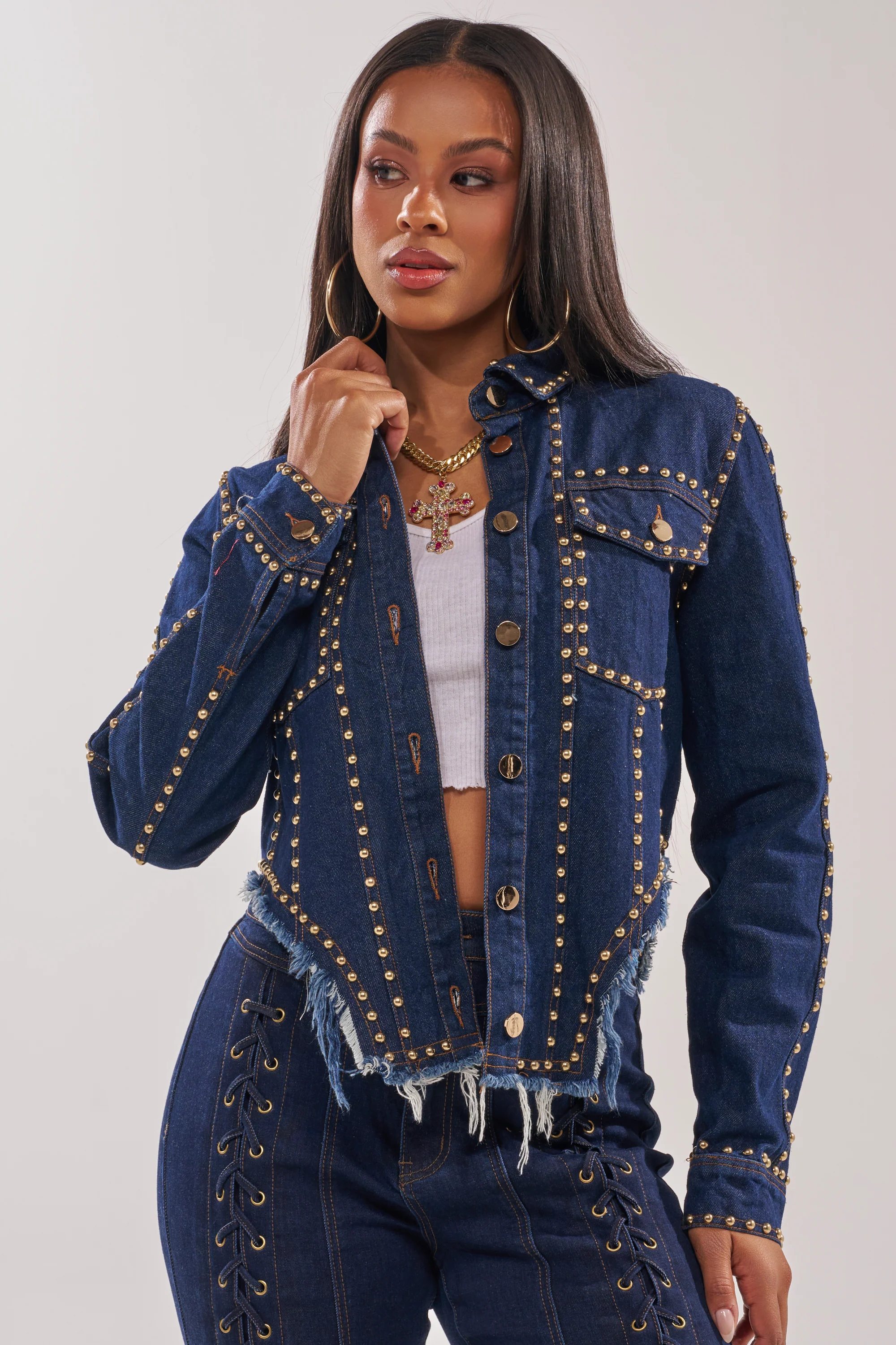 HOTLANTA STUDDED DENIM JACKET - Akira Wear