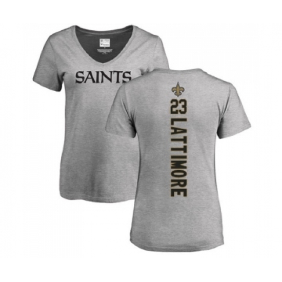 Football Women's New Orleans Saints #23 Marshon Lattimore Ash Backer V-Neck T-Shirt - Jersey