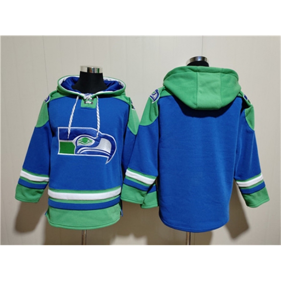 Men's Seattle Seahawks Blank Royal Ageless Must-Have Lace-Up Pullover Hoodie - Jersey