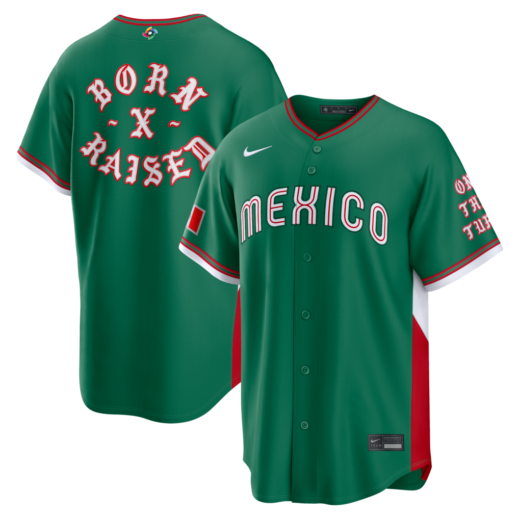 Men's Mexico Baseball Nike x Born x Raised Green 2026 World Baseball Classic Stadium Jersey - Jersey