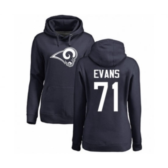Football Women's Los Angeles Rams #71 Bobby Evans Navy Blue Name & Number Logo Pullover Hoodie - Jersey