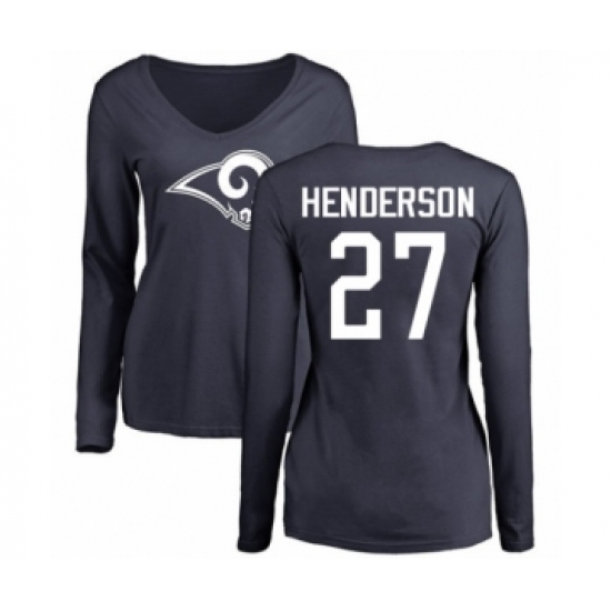 Football Women's Los Angeles Rams #27 Darrell Henderson Navy Blue Name & Number Logo Slim Fit Long Sleeve T-Shirt - Jersey