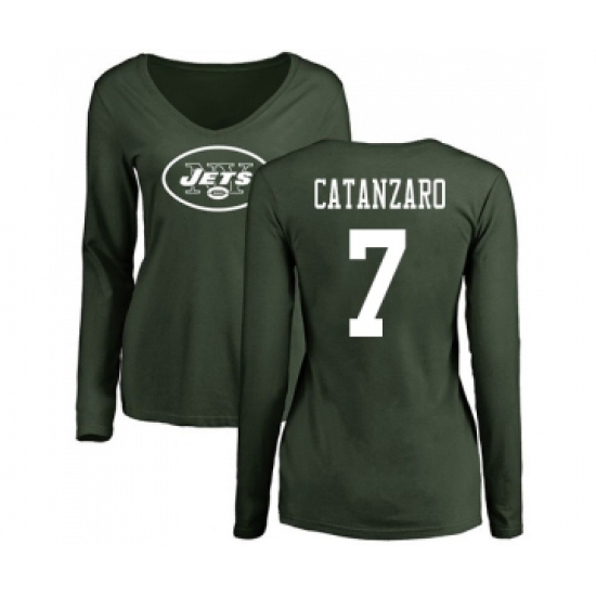 Football Women's New York Jets #7 Chandler Catanzaro Green Name & Number Logo Long Sleeve T-Shirt - Jersey
