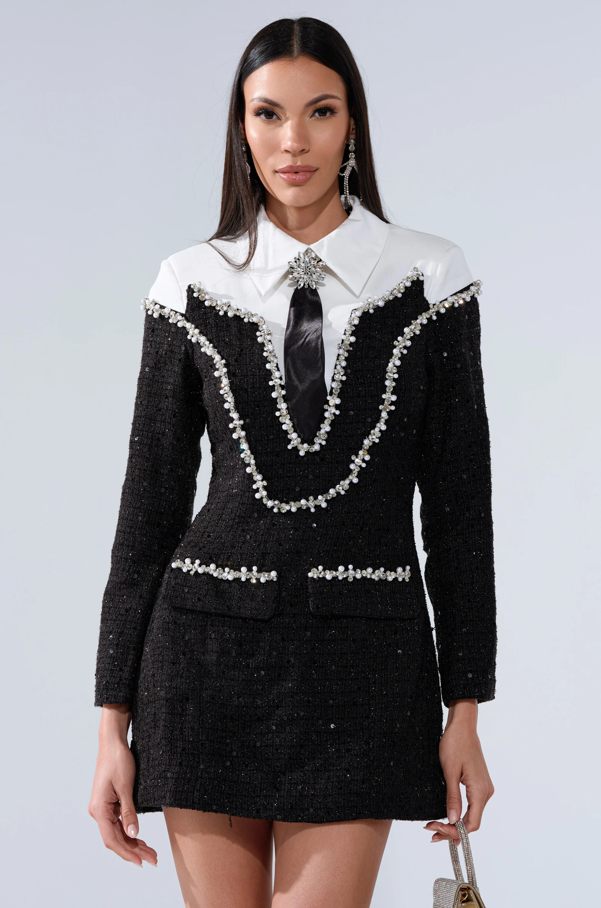 HIGH CLASS MINI DRESS WITH A TIE - Akira Wear