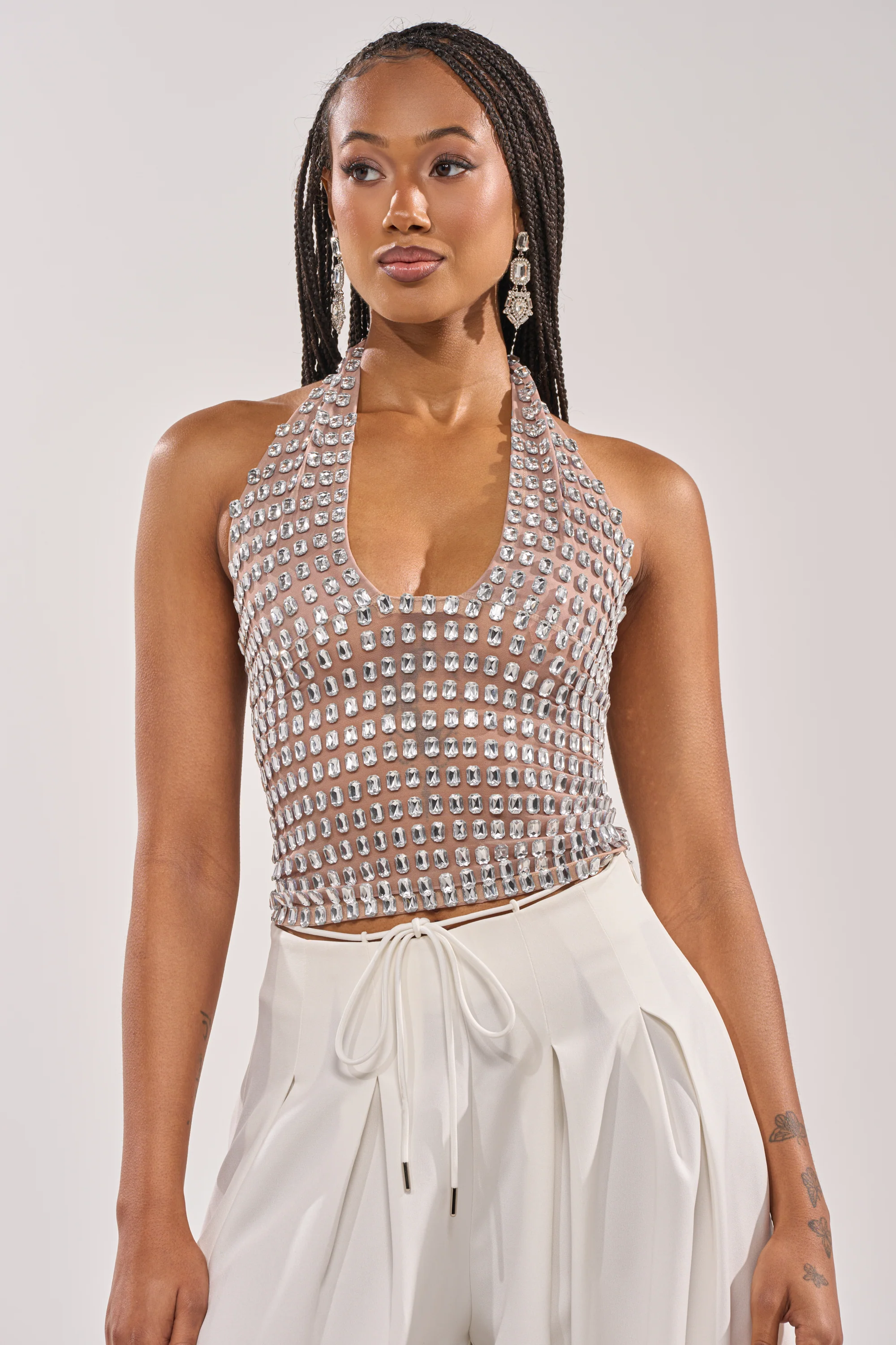 SPARKLING LIGHTS RHINESTONE HALTER TOP - Akira Wear